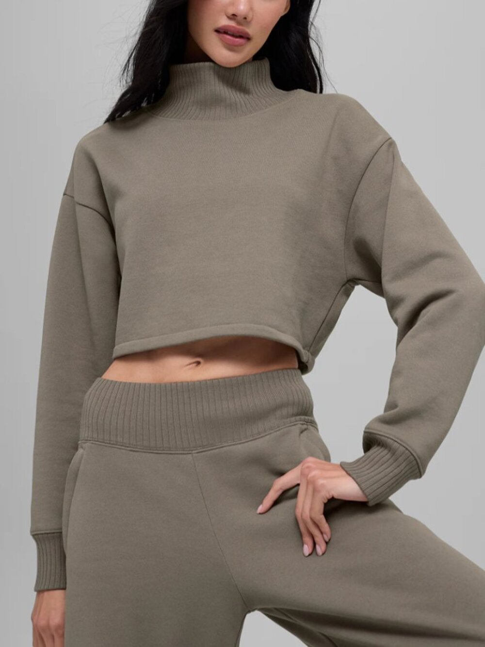 Alo Yoga Cropped Serenity Mock-Neck Coverup In Light Cocoa Women's Size S (NWT)